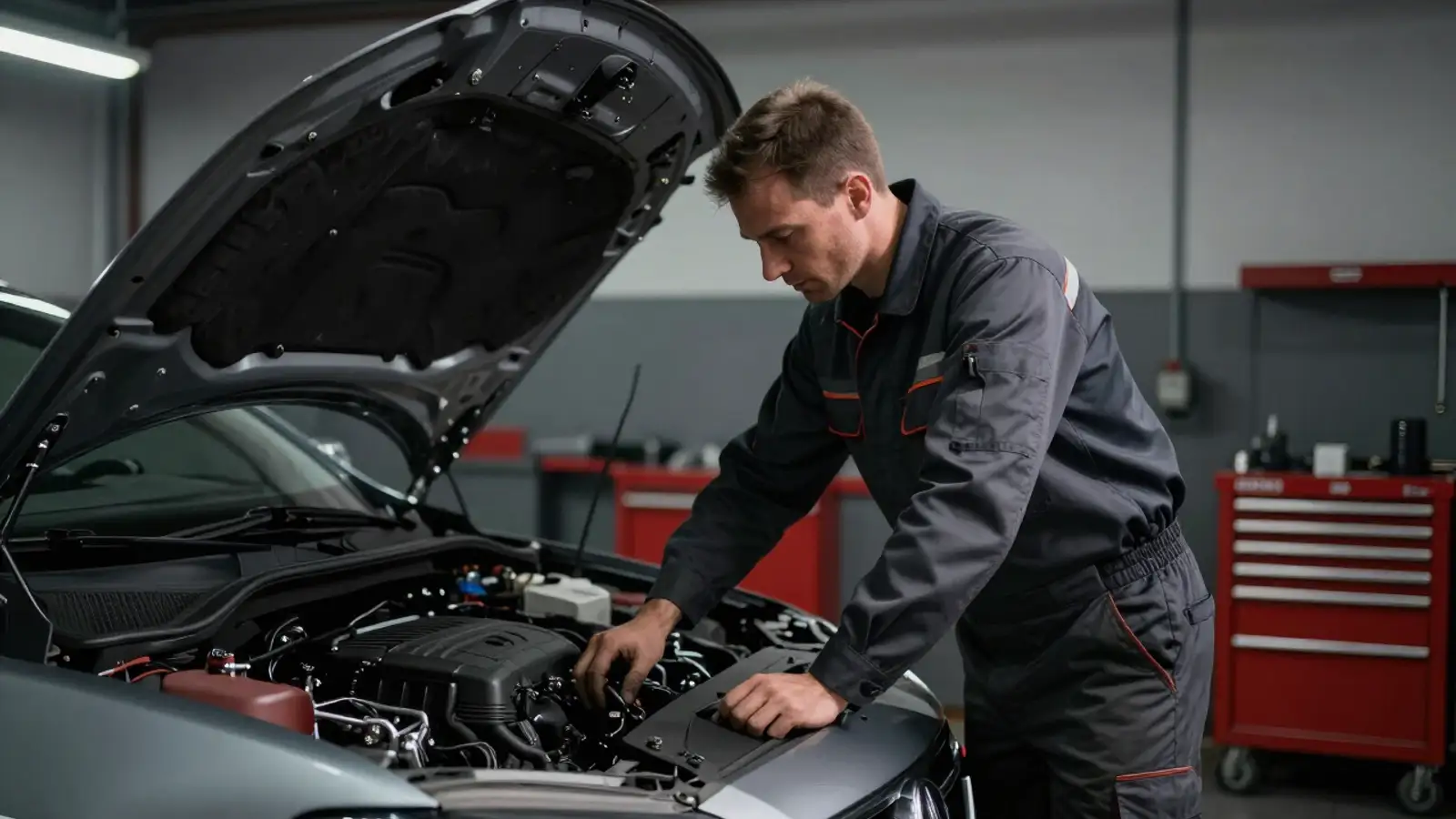 Mecanic Auto Bobar verificând motorul unei mașini